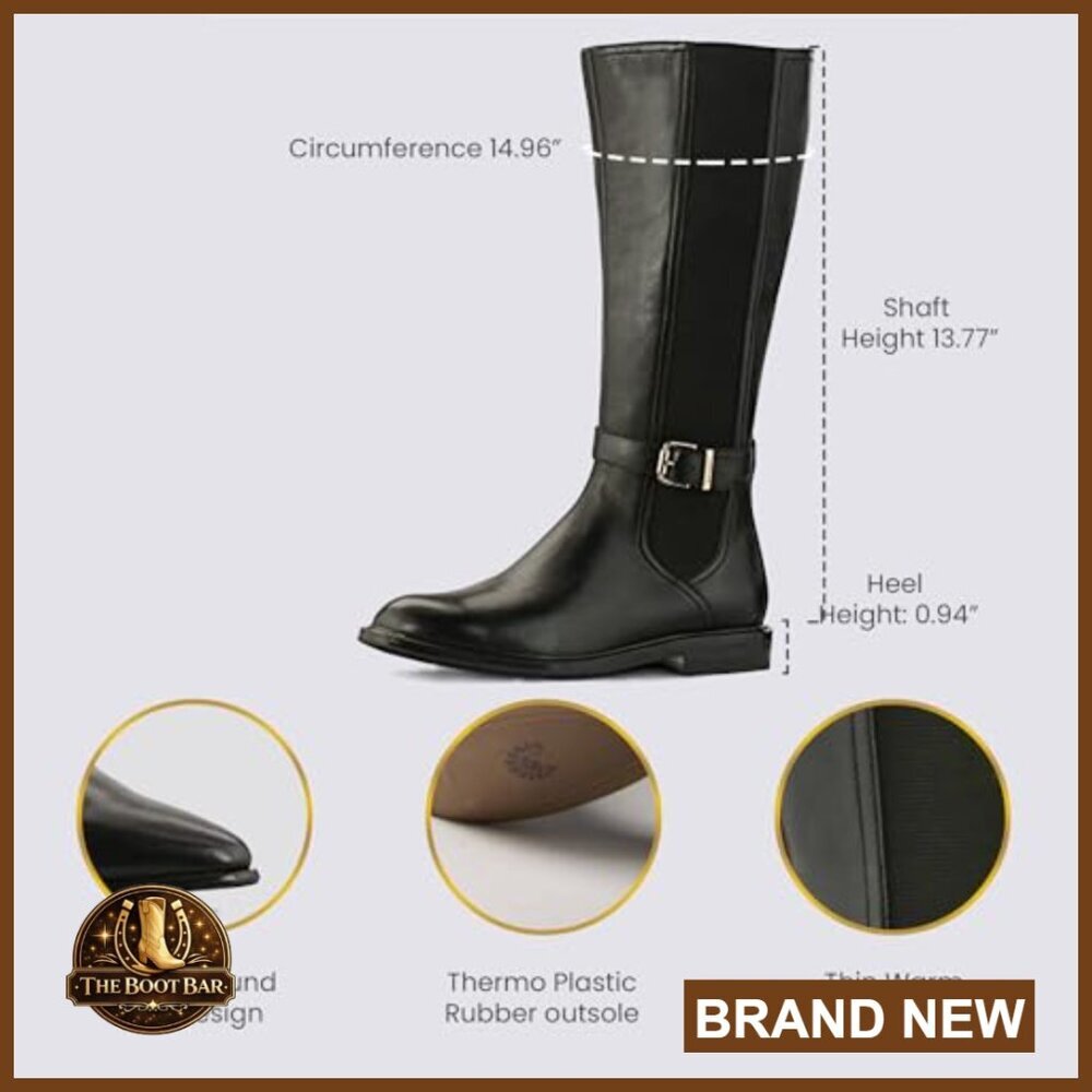 Women's Leather Knee-High Boots Block Heel Cushioned Insole Side Zipper - Picture 7 of 7